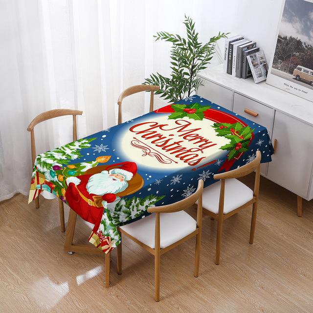 Christmas Tablecloths Holiday Decorations Santa Claus Printed Home Kitchen Table Stain -Resistant Tablecloths  Year Gifts