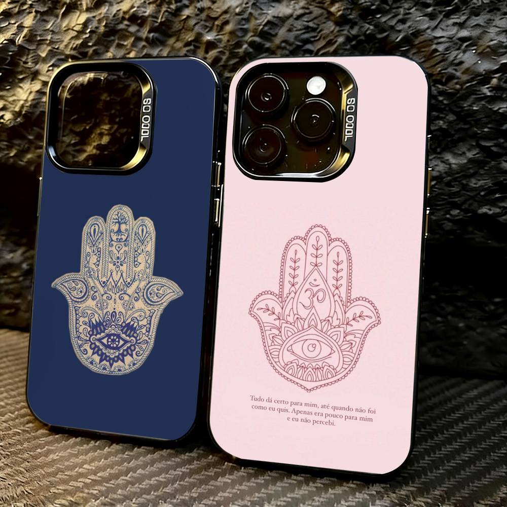 H-Hamsa H-Hand-D Phone Case For iPhone 17,16,15,14,13,12,11 Plus,Pro Max,XS,Colored Silver Plated Inside Cover