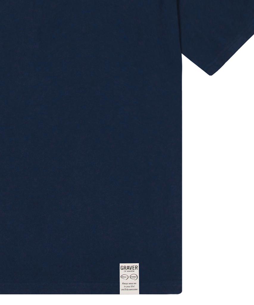GRAVER [Unisex] Duck Face Embroidered Smile Short Sleeve T-Shirt_Navy