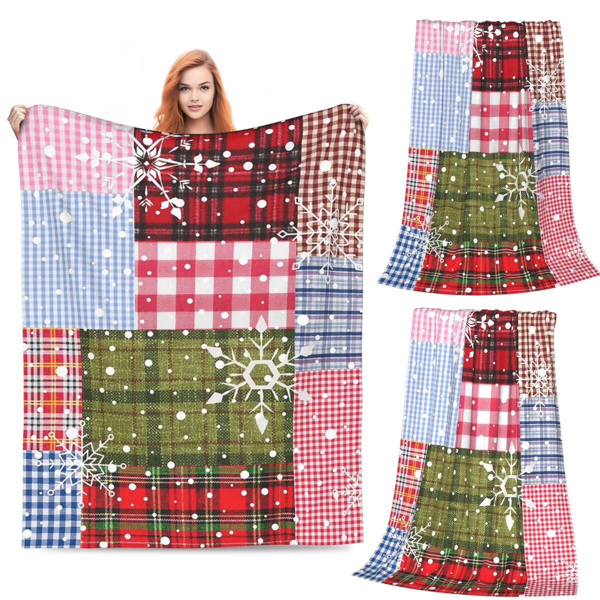 Christmas Snowflake Gingerbread Blanket Soft Warm Flannel Throw Blanket Cover for Bed Living room Picnic Travel Home Sofa 80x120cm