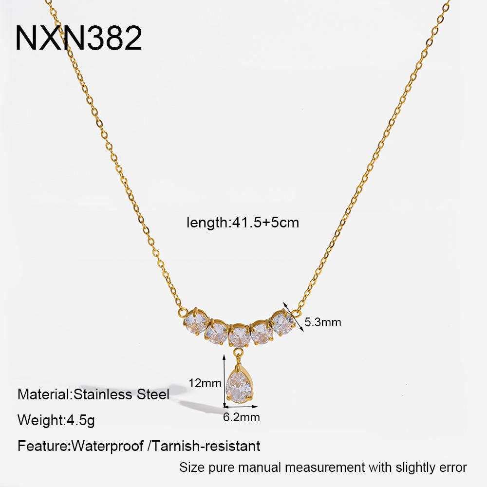 ins water drop zircon pendant stainless steel collarbone chain plated with 18K gold non-fading necklace light luxury niche accessories
