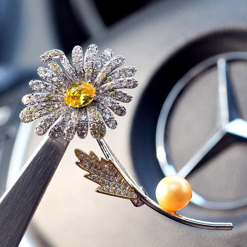 Bo Xin Yun Elegant Copper Zircon & Crystal Pearl Daisy Brooch - Fashionable Women's Accessory & Gift