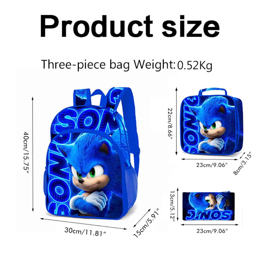 Set 3 Pezzi Zaini per Bambini Leggero Stampa 3D Alla Moda Spazio Sufficiente Zaino Anime Tessuto Oxford a Trama Piana 600D per Gite Giornaliere