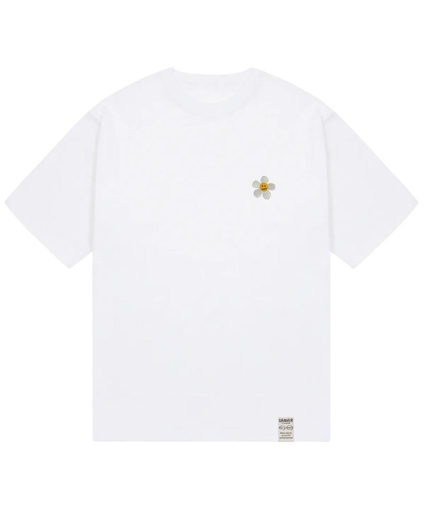 GRAVER [Unisex] Flower Dot Embroidered Short Sleeve T-Shirt_2 Colors