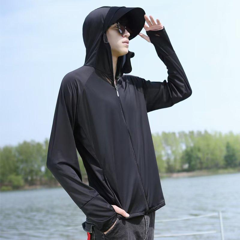 Men's Camouflage Ice Silk Sun Protection Jacket - Summer Thin, Plus Size, Anti-UV, Zipper Hooded Outerwear for Fishing