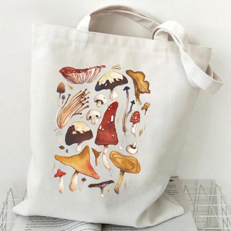 Mushroom Fungi Printed Women Shoulder Bag Fashion Eco Shopping Bags Teenager Tote Bag Vintage Mushroom Lover Women Men Handbags