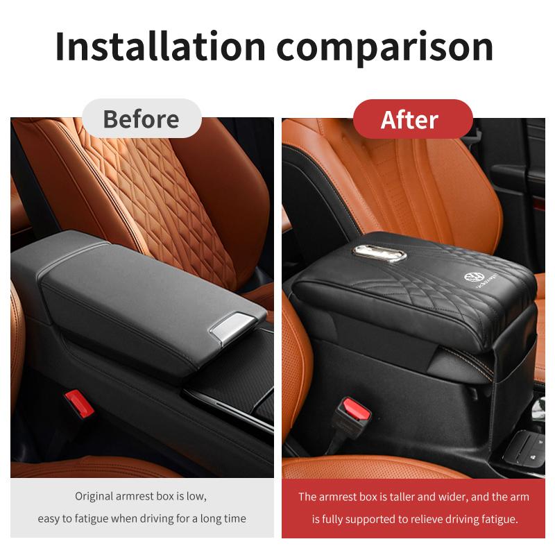 Car Armrest Height Booster Cushion Leather Metal Storage Pocket Pad For Volkswagen VW Scirocco Jetta Beetle Golf 4 5 6 Passat zk0