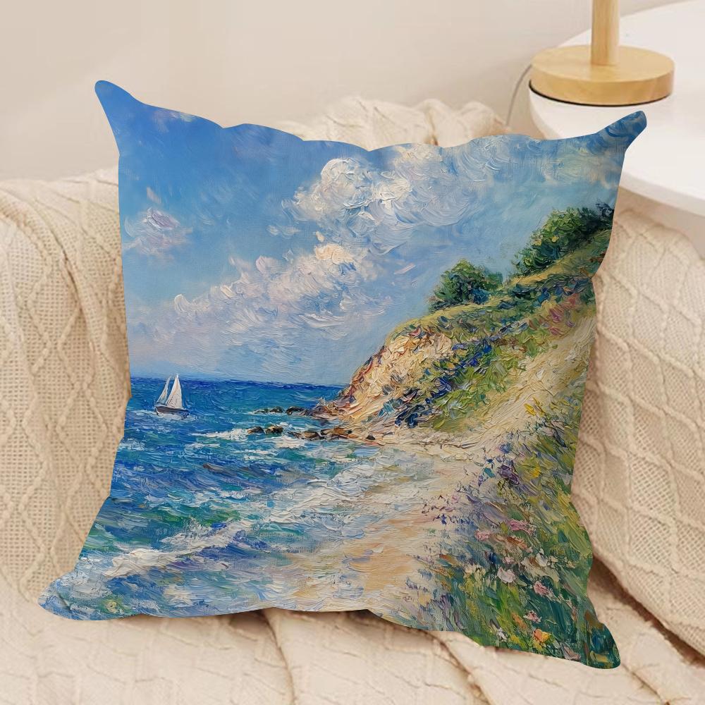 Claude Monet Oil Art Cushion Cover Silky Short Plush Invisible Zipper Dustproof Sofa Pillow Case For Home Decor