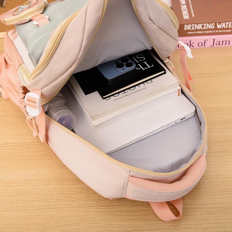 High-value fresh college style backpack, junior high school students contrasting color splicing large-capacity backpack