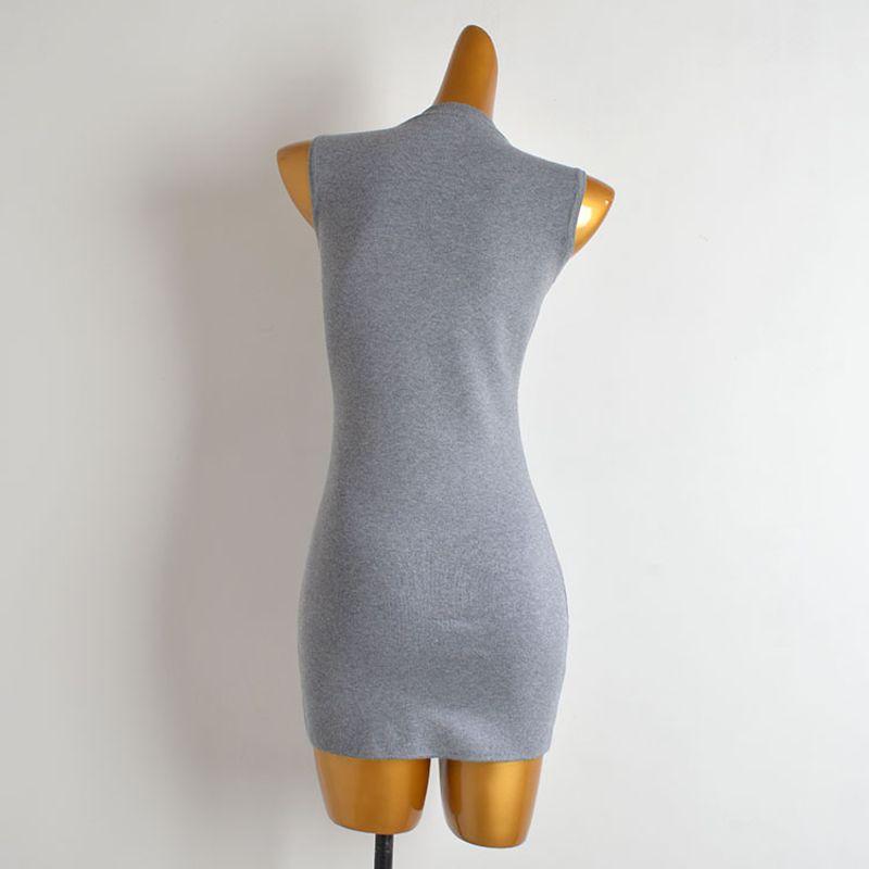 Summer New Arrival Pure Color Series Round Neck Bead Sleeveless Knitting Dress Women's Clothing Silm Mid Length Long Length Bodycon Dress