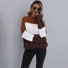 Damski sweter z golfem, Color-Block na jesień i zimę