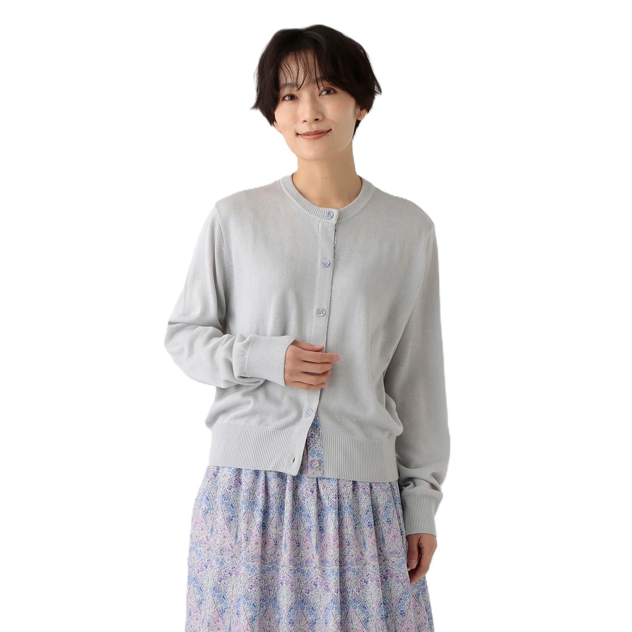 

Afternoon Tea Living Sweater JK72 Covered Button Cardigan/Liberty Print, Medium, Gray