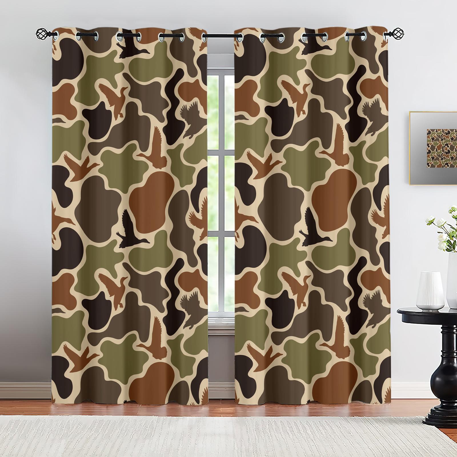 

Light Blocking Camouflage Pattern Curtains Bedroom Living Room Balcony All Season Curtain Adults Decoration Window Made Of Polyester Washable Ready W100*H70(CM)-Grommet top&1PCS