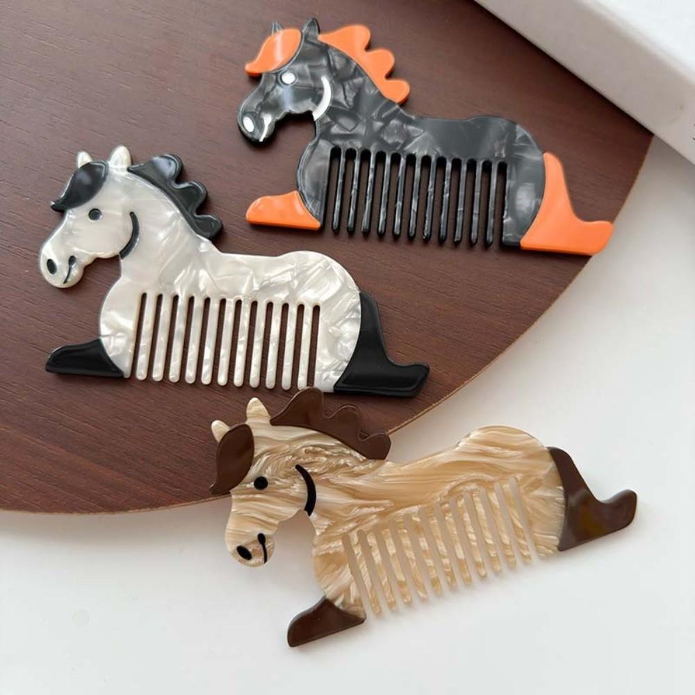 Portable Horse Acetic Acid Comb Cartoon Acetate Makeup Comb Hair Accessories Contrast Color Hairdressing Combs Household