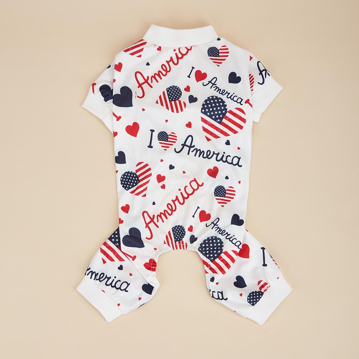 

Dog Pajamas American Flag Bodysuit Dog Jumpsuits Dog Heart Pattern Dog Clothes Dog Cartoon Apparel for Pet Puppy Dog Cat Costu XS（old） белый