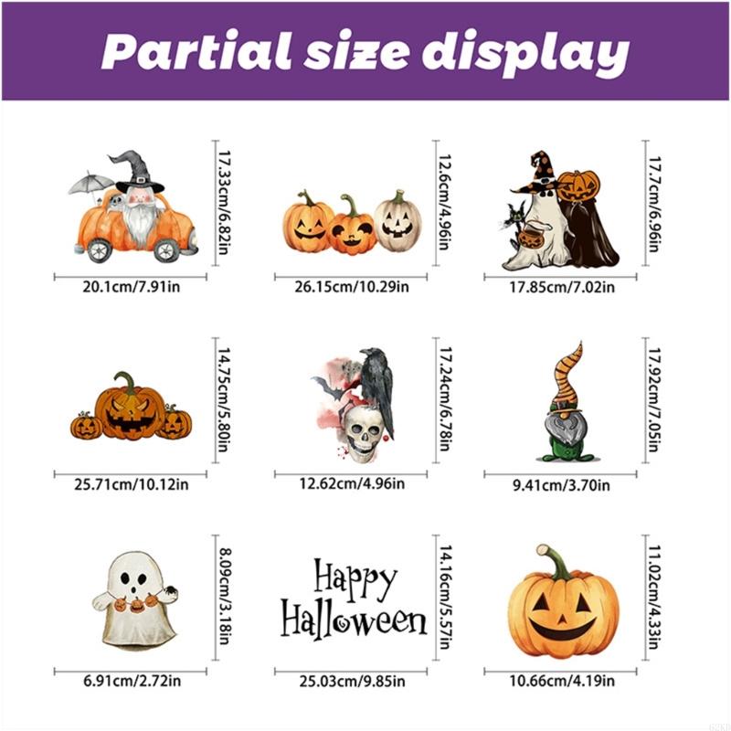 62KD Vintage Halloween Window Stickers Ghostly Evil Pumpkins Bat Home Glass Decors