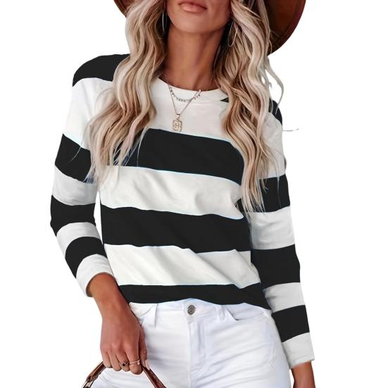 

Женский пуловер, топы, цветные блоки, полосатый принт, круглый вырез, длинный рукав, толстовка, повседневная блузка, повседневная одежда M чёрный