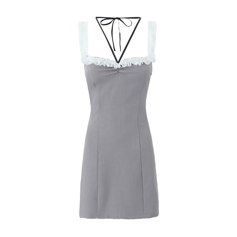 

Designed with Salt and Sweet Backless Dress Cross Straps Grey(High quality) L