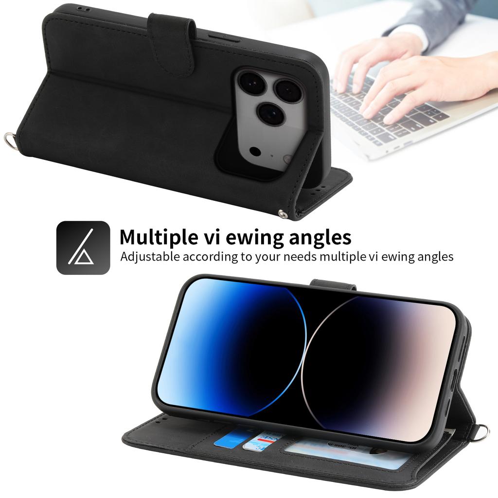 For iPhone 17 Pro Max Case Flower Pattern PU Leather Wallet Phone Cover with Strap