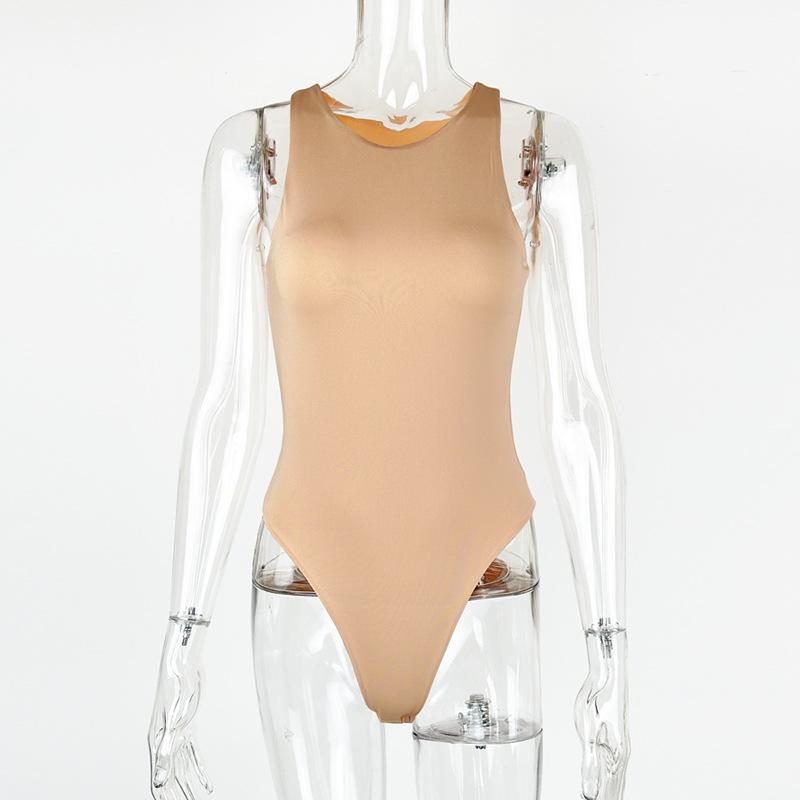 GMXIA Summer Spring Women's Tight-fitting Sleeveless O-Neck Top Double Vest Bodysuit