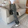 Mopping casual camouflage jeans women's American sweet and spicy design sense high waist straight wide leg overalls children