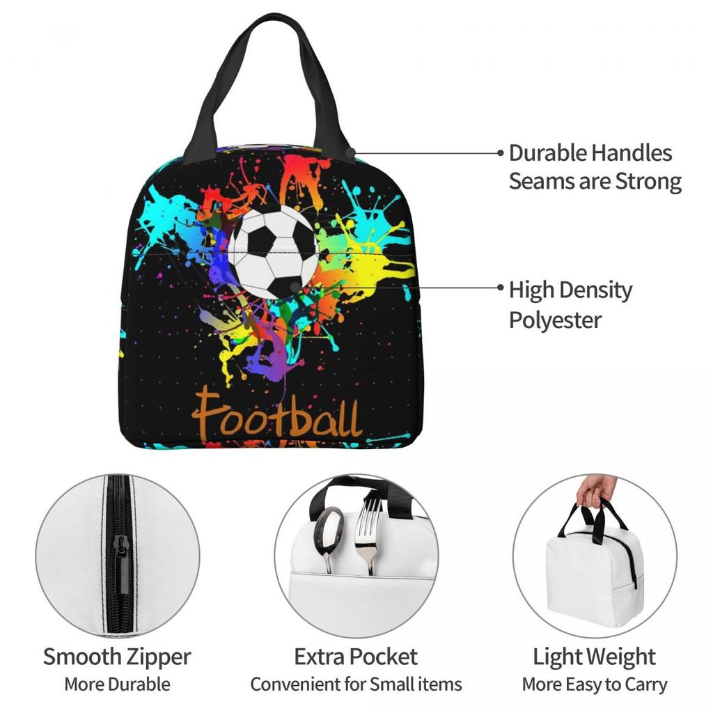 Graffiti Soccer Painting Insulated Lunch Bag for Women Office Cooler Thermal Food Box Tote Portable Lunch Boxes Container