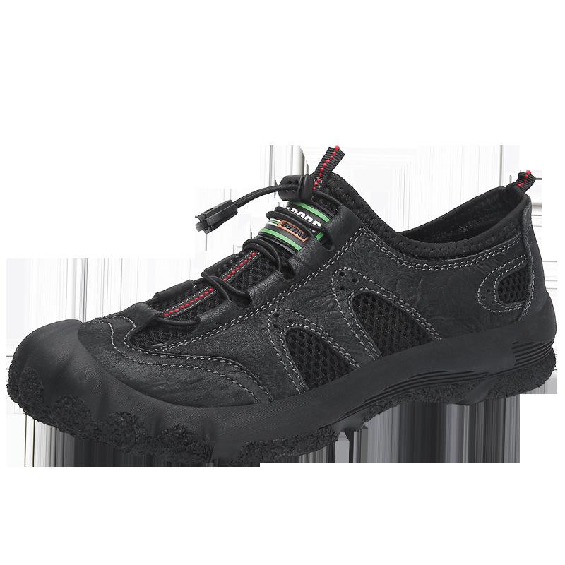 

Летние новые сетчатые мужские альпинистские ботинки, популярные импортные товары, кожаные мужские туфли для отдыха на открытом воздухе с одной педалью, ленивые альпинистские ботинки большого размера 38 чёрный