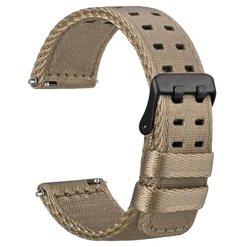 

[WOCCI] watch belt nylon 20mm watch band Double hole 2-tier nylon strap Quick Release Khaki/black buckle
