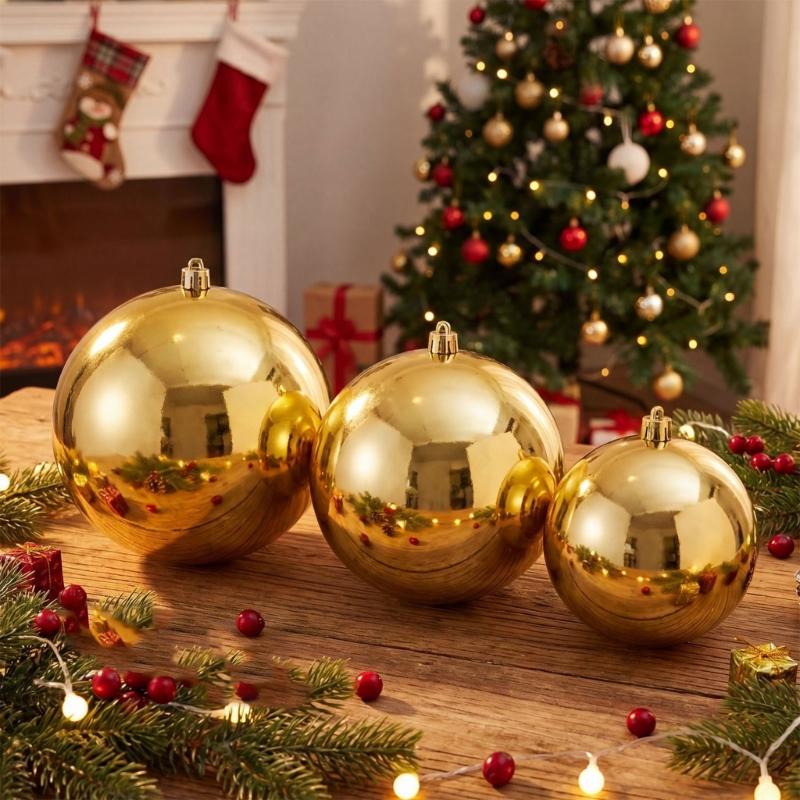 Large Gloss Golden Christmas Ball Ornament Shatterproof Plastic Decorative Baubles For Christmas Tree Wreath Home Decoration