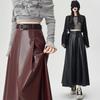 Winter Women PU Leather Skirt Long Pleated High Waist A Line Fashion Clothes