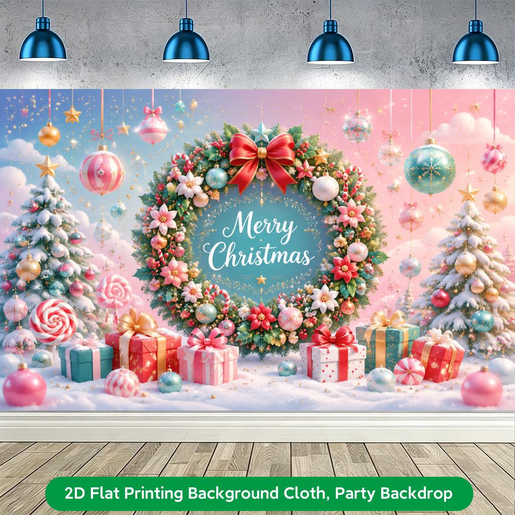 1Pcs Christmas Gifts And Wreath Decoration Background Winter Backdrop For Photo Studio Photo Booth Party