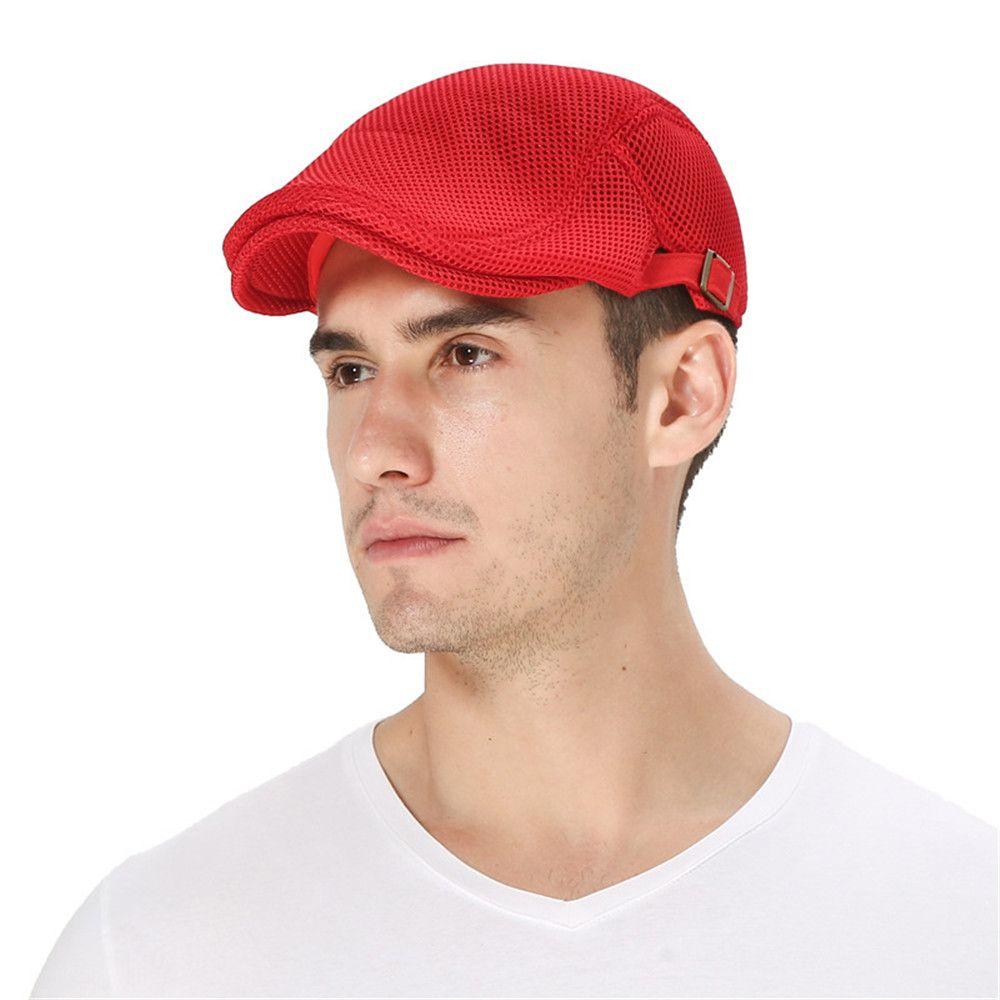 Men Mesh Newsboy Style Golf Hat Breathable Beret Hat Peaked Cap