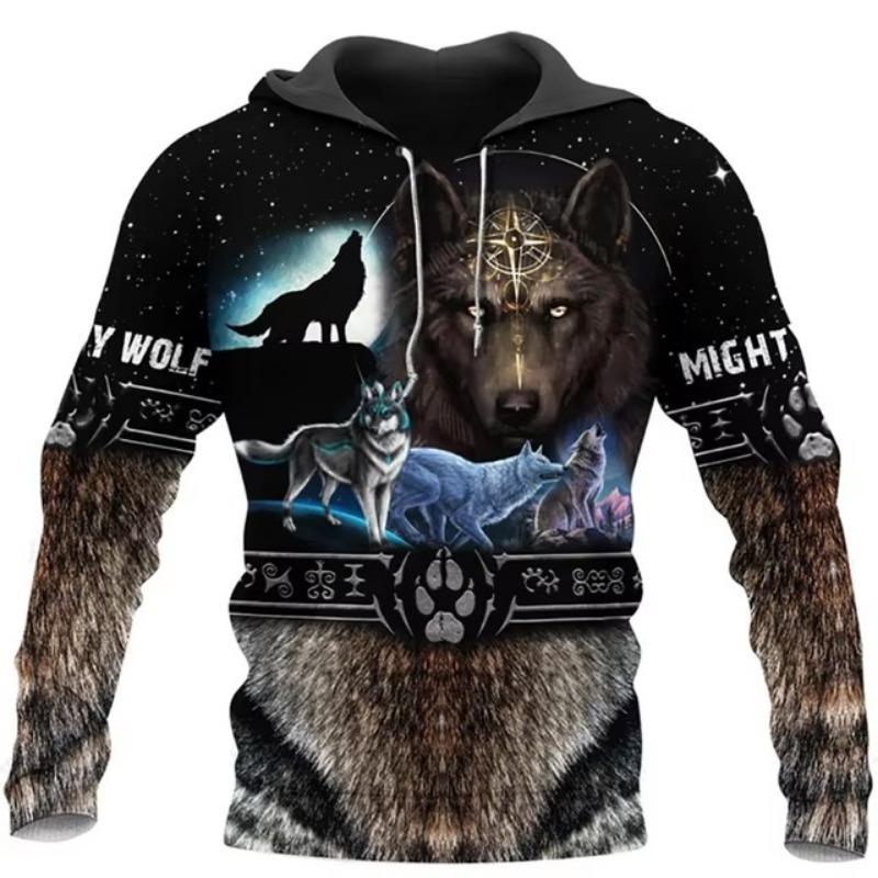 Mode Frühling Herbst Wolf Tier Herren Hoodies 3D Allover bedrucktes Sweatshirt Unisex Pullover Lässige Jacke Streetwear Mantel 4XL