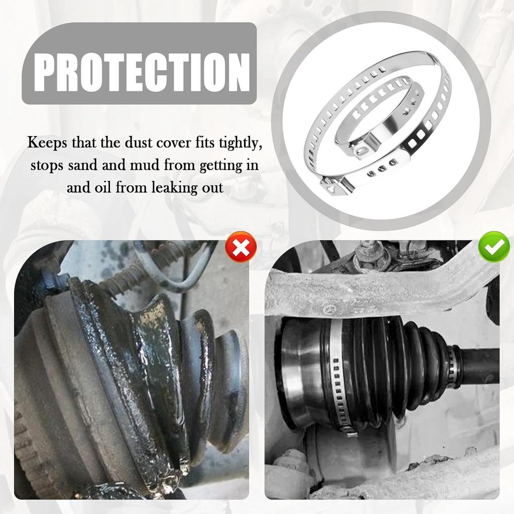 10PCS CV Boot Clamps Kit,Adjustable Tie Rod Boot Clamp for Secure Fixing Hose/Shaft Axle Boots,Universal Stainless Steel CV Axle Boots Clamp Car
