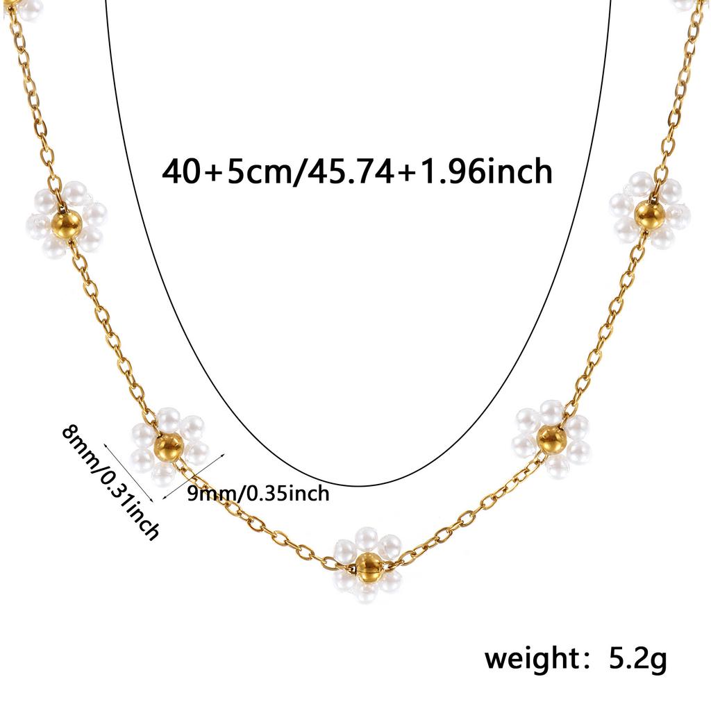 Flower Beaded Necklace 304 Stainless Steel 18K Gold Plated Link Cable Chain 40cm+ 5cm For Women Sweet & Cute Exquisite Gift