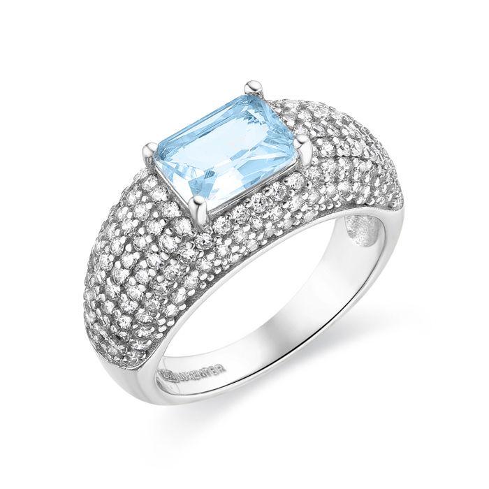 Bague - Luxenter - Tany - Argent 925 - Zircon Aigue-Marine - Plaqué Rhodium