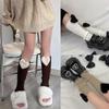 Women Winter Ribbed Knit Leg Warmers 3D Stuffed Plush Heart Crochet Boot Socks  Black heart on brown