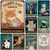 Hisun Tin Sign Vintage Funny Cat Coffee Themed Metal Tin Sign Retro Cute Kitten Wall Art Decor for Home Kitchen Cafe Bar Rustic Iron Painting P