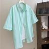 Women's Solid Color Short Sleeved Shirts Summer Pocket Decoration Versatile Tops Korean Sweet Simple Ladies Blouse