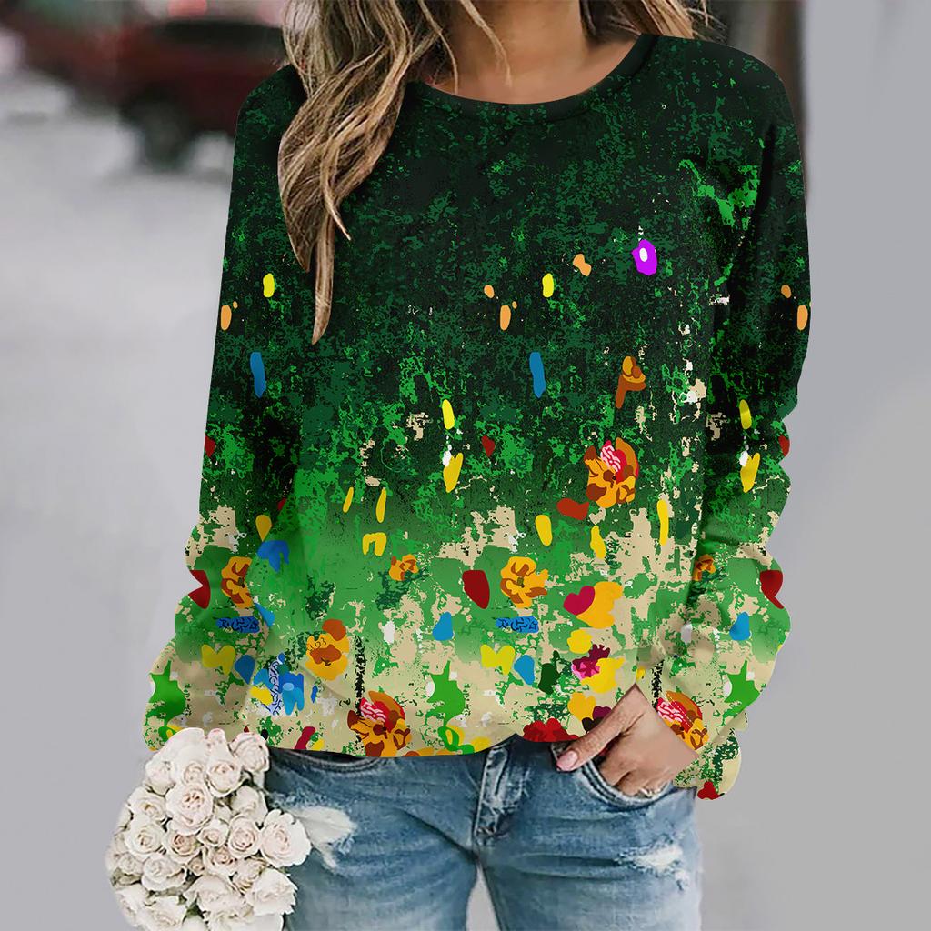 2025  Plus size autumn and winter new fashion round neck long sleeve printed elegant casual loose hoodie