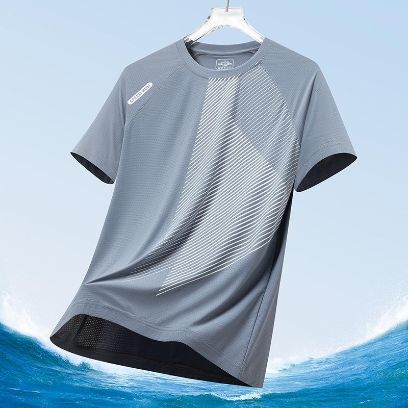 Ice Silk Short Sleeve T-Shirt Mesh Fashion Casual Blue Short Sleeve Sports Culture Shirt Ice Silk T-Shirt Men