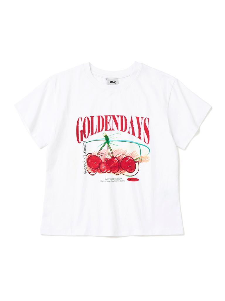 XOX (Women) Golden Days Cherry Print Crop T-Shirt [White]
