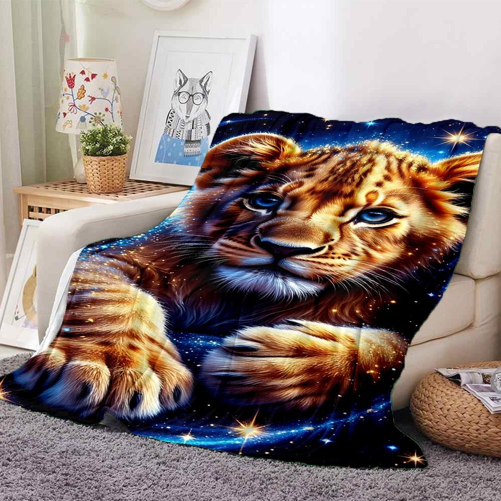 1pc Lion Cub Print Blanket Lightweight Flannel Blanket Throw Blanket For Sofa, Bed, Travel, Camping, Livingroom, Office, Couch, Chair, And Bed yy25101