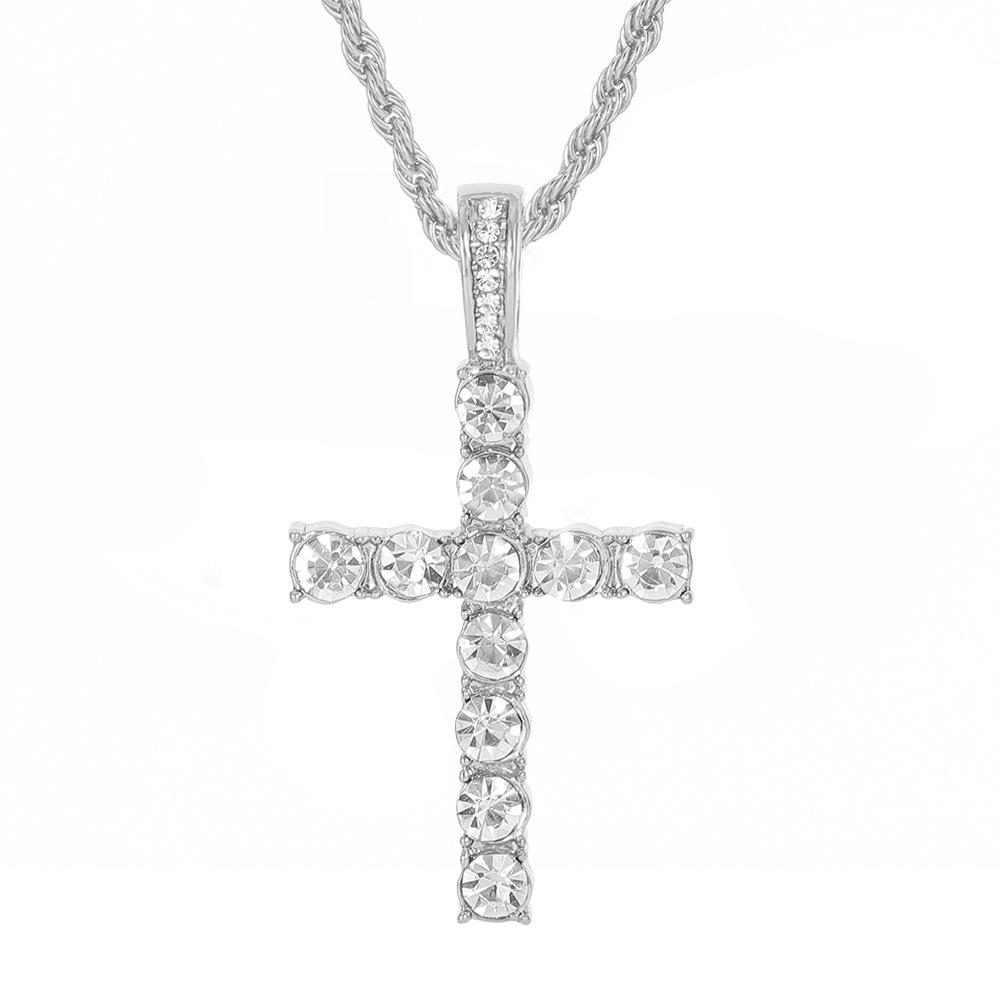 Eco-Friendly European & American Hip-Hop Zinc Alloy Rhinestone Cross Pendant Necklace with 4mm Diamond Tennis Chain