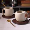 Retro Ceramic Coffee Cup & Saucer Set with Wooden Coasters & Spoons – Ideal for Latte, Americano, and Afternoon Tea