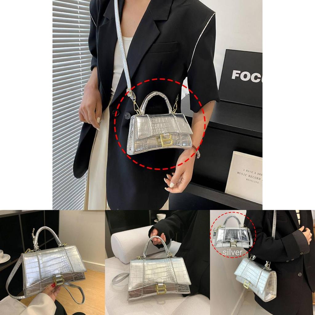 Stylish And Trendy European And American Crocodile Pattern Shoulder Bag In Silver Color Pu Material 19*12*8cm