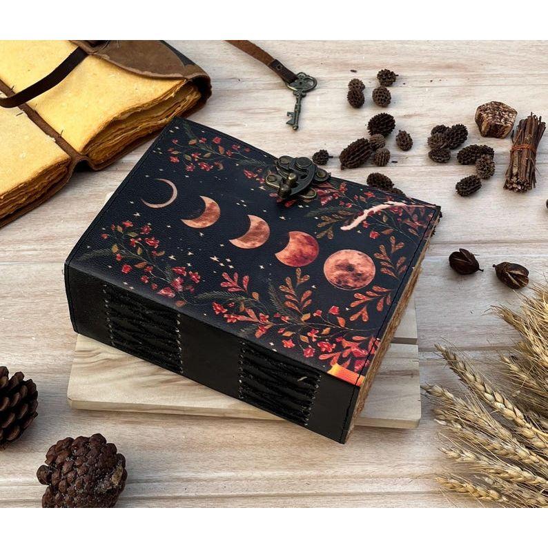 Large Leather Grimoire Journal: Moon Phase Book of Shadows