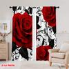 Set Of 2 Flat Printing Curtains Red Roses Black Swirls Floral Digital Printed Polyester Drapes Seasonal Party Holiday Decor Curtain