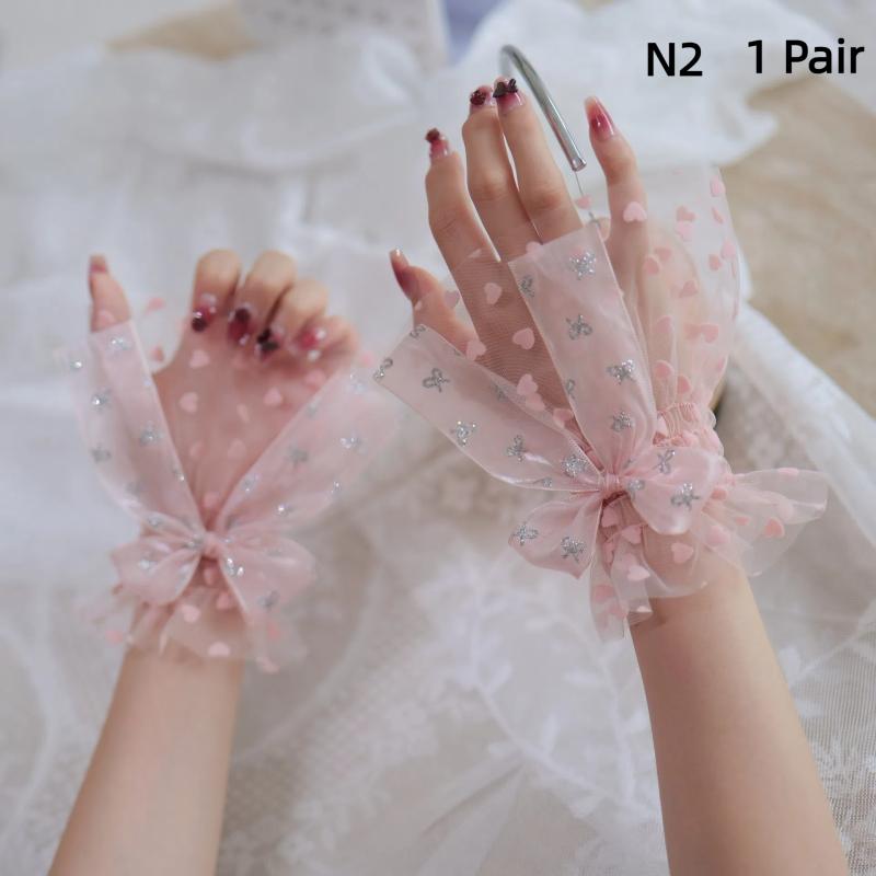 1 Pair Nail Art Tulle Photo Bow Glove Fake Pleated Cuff Manicure Photography Props Nail Tips Display Sleeve  Accessories