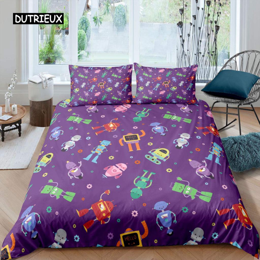 

Комплект постельного белья с изображением робота для мальчиков, комплект постельного белья с акварельным рисунком робота, современный мультяшный узор супер-робота, размер King Size, 2/3 шт. EU single(135x200cm)